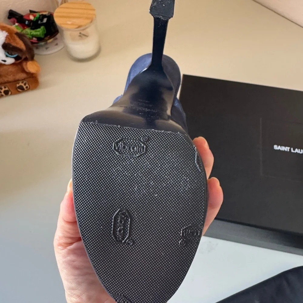 Saint Laurent Navy Blue Suede Tribtoo Slingback Heels 105mm - Picture 10 of 15